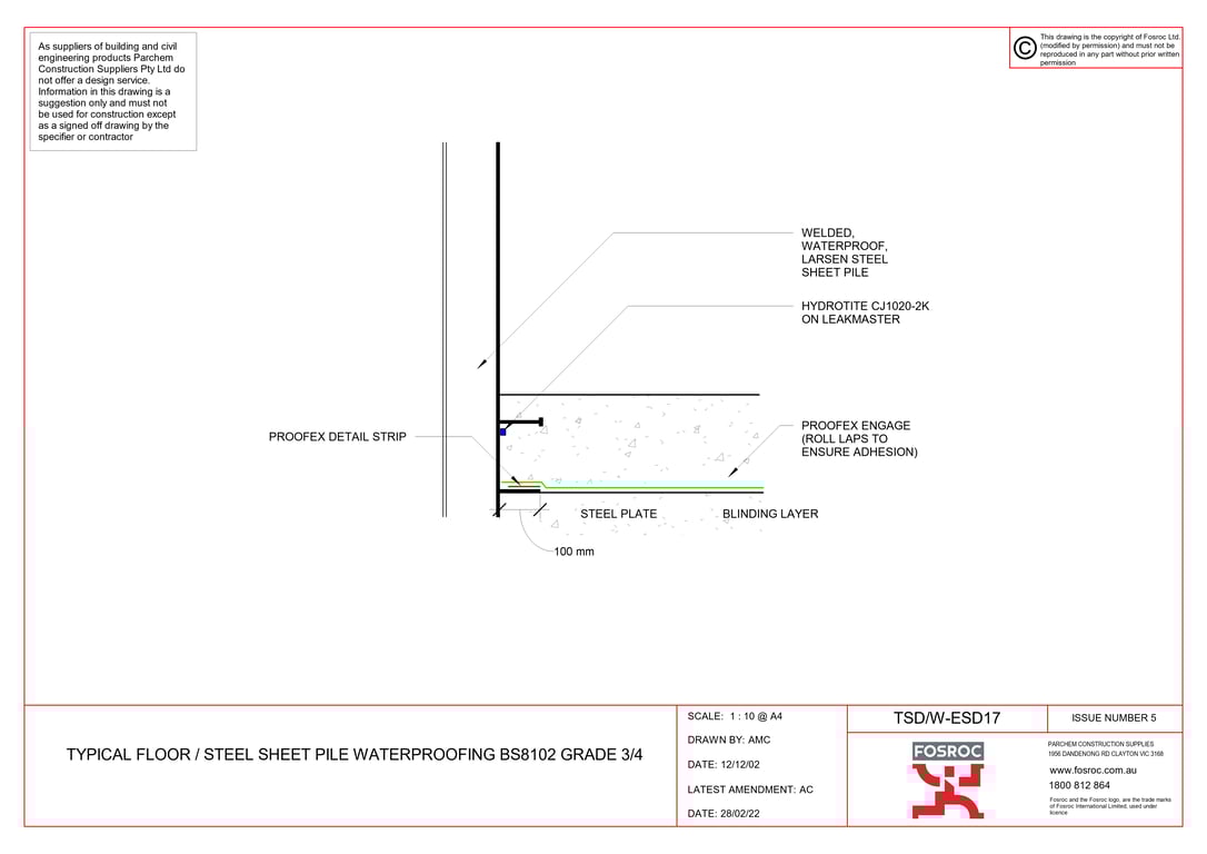Navigate to TSD-W-ESD17 - TYPICAL FLOOR - STEEL SHEET PILE WATERPROOFING BS8102 GRADE 3-4