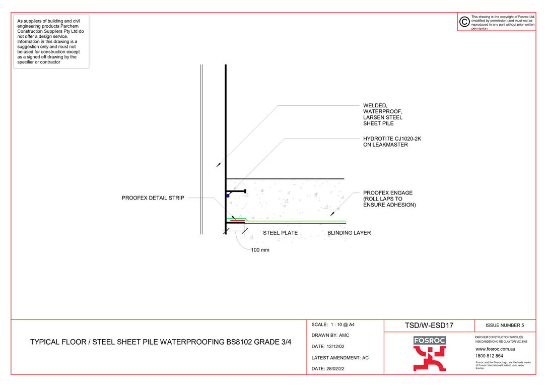  Image of TSD-W-ESD17 - TYPICAL FLOOR - STEEL SHEET PILE WATERPROOFING BS8102 GRADE 3-4