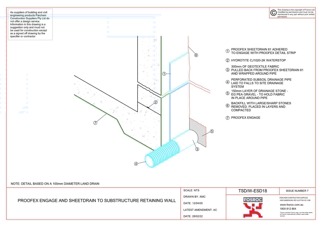 Navigate to TSD-W-ESD18 - PROOFEX ENGAGE AND SHEETDRAIN TO SUBSTRUCTURE RETAINING WALL