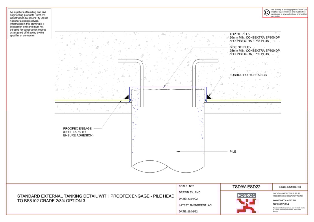Navigate to TSD-W-ESD22 - STANDARD EXTERNAL TANKING DETAIL WITH PROOFEX ENGAGE - PILE HEAD TO BS8102 GRADE 2-3-4 OPTION 3
