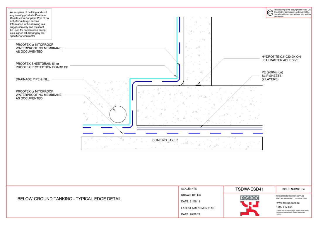 TSD-W-ESD41 - BELOW GROUND TANKING - TYPICAL EDGE DETAIL