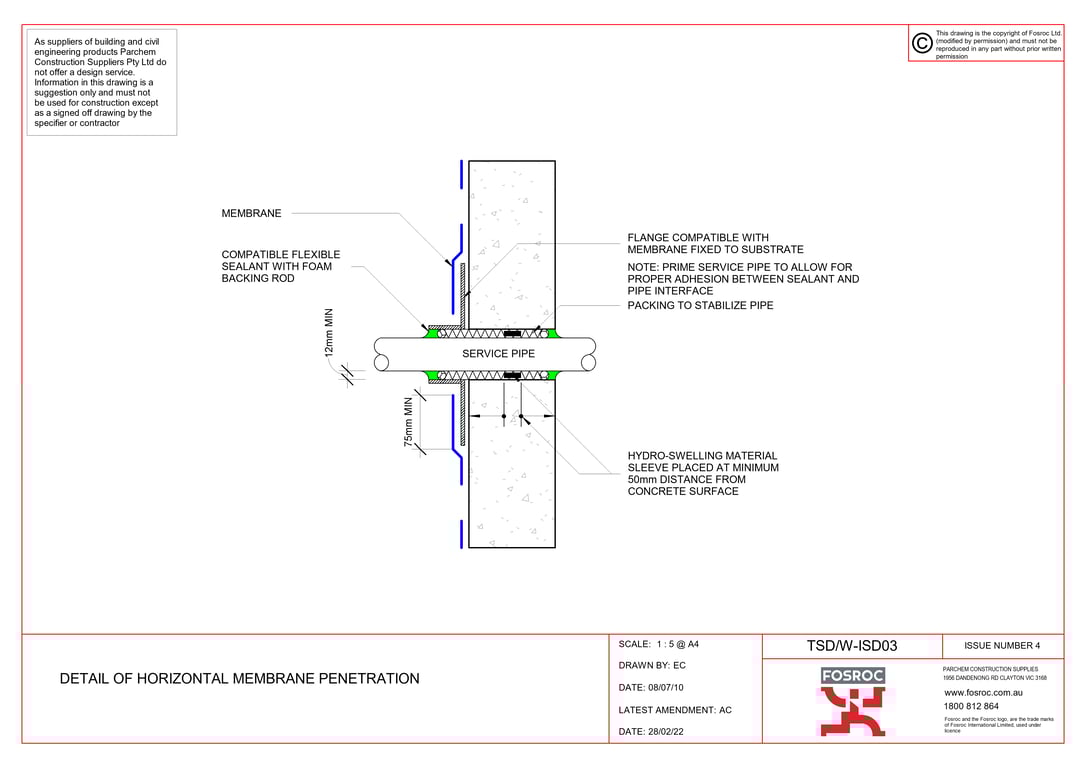 Navigate to TSD-W-ISD03 - DETAIL OF HORIZONTAL MEMBRANE PENETRATION