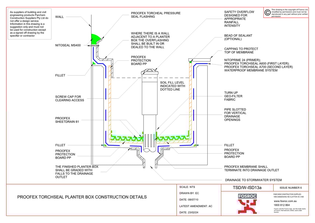 Navigate to TSD-W-ISD13a - PROOFEX TORCHSEAL PLANTER BOX CONSTRUCTION DETAILS