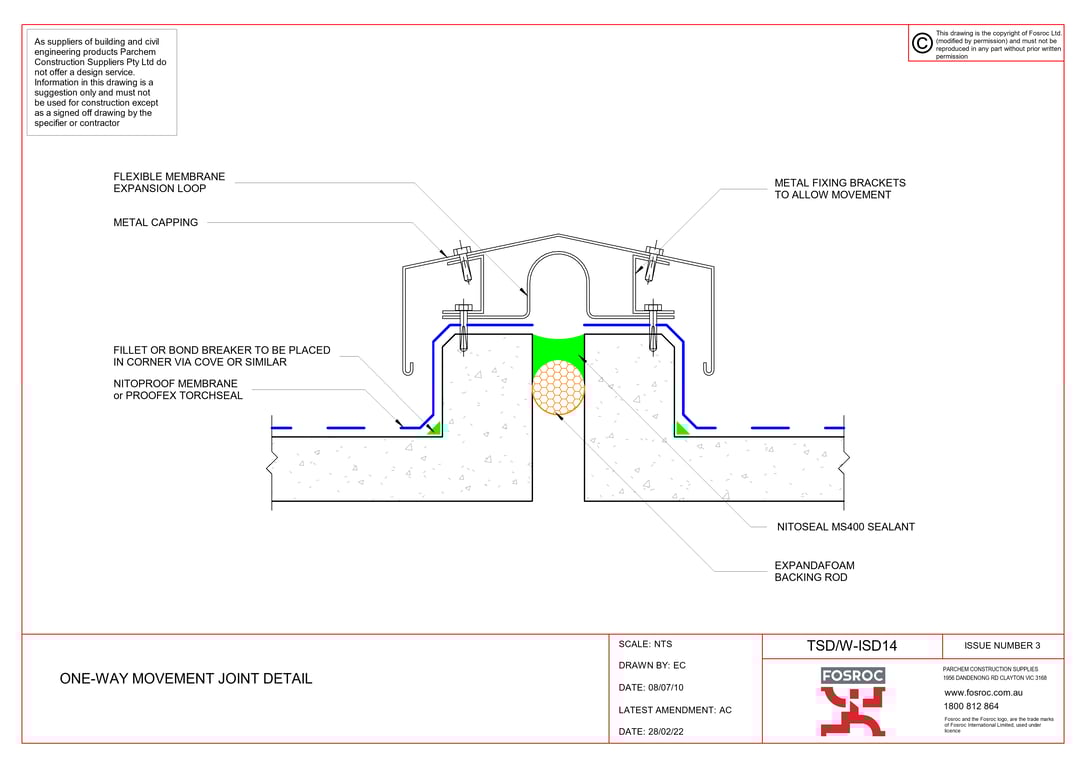 Navigate to TSD-W-ISD14 - ONE-WAY MOVEMENT JOINT DETAIL