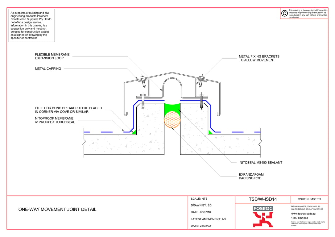  Image of TSD-W-ISD14 - ONE-WAY MOVEMENT JOINT DETAIL