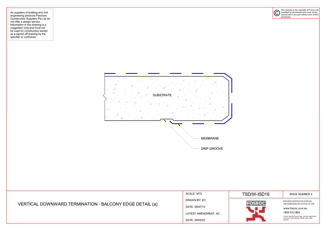 Navigate to TSD-W-ISD16 - VERTICAL DOWNWARD TERMINATION - BALCONY EDGE DETAIL (a)