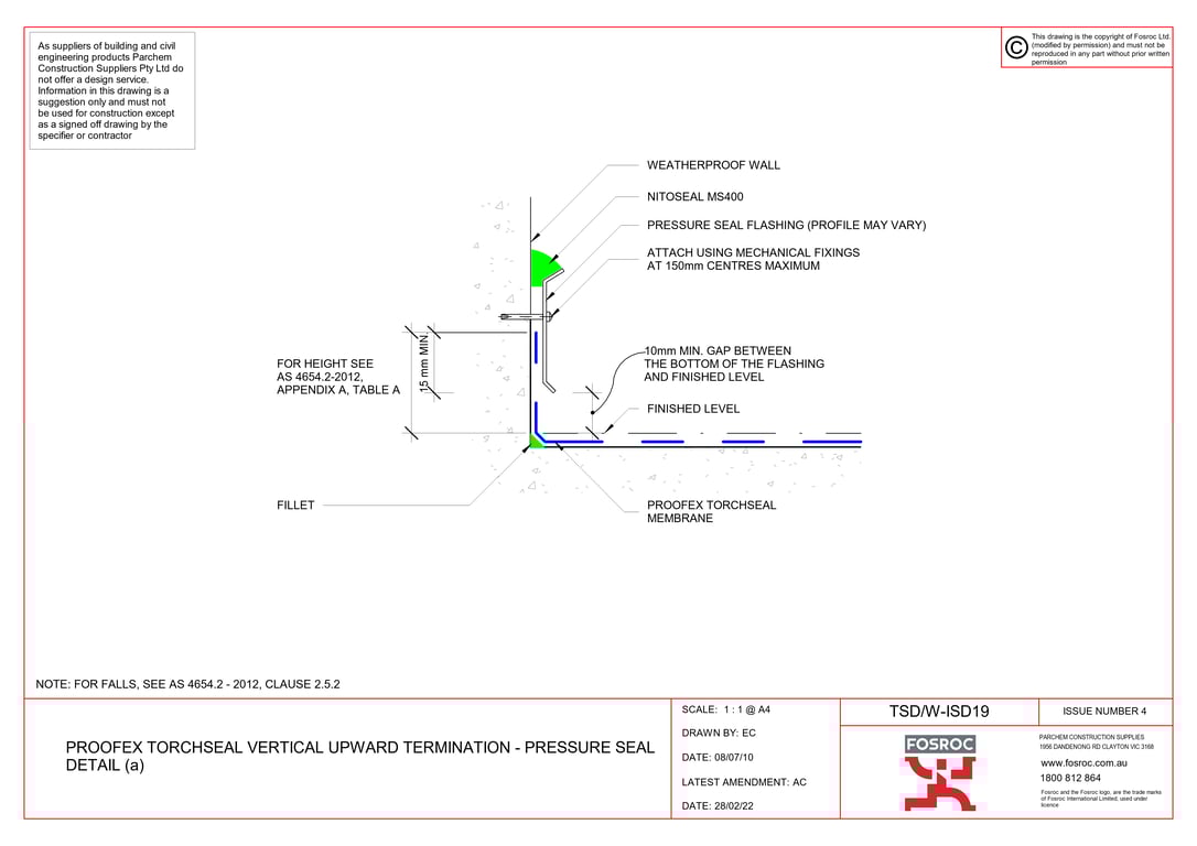 Navigate to TSD-W-ISD19 - PROOFEX TORCHSEAL VERTICAL UPWARD TERMINATION - PRESSURE SEAL DETAIL (a)