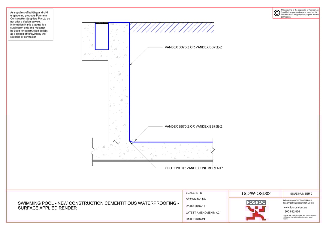 Navigate to TSD-W-OSD02 - SWIMMING POOL - NEW CONSTRUCTION CEMENTITIOUS WATERPROOFING - SURFACE APPLIED RENDER