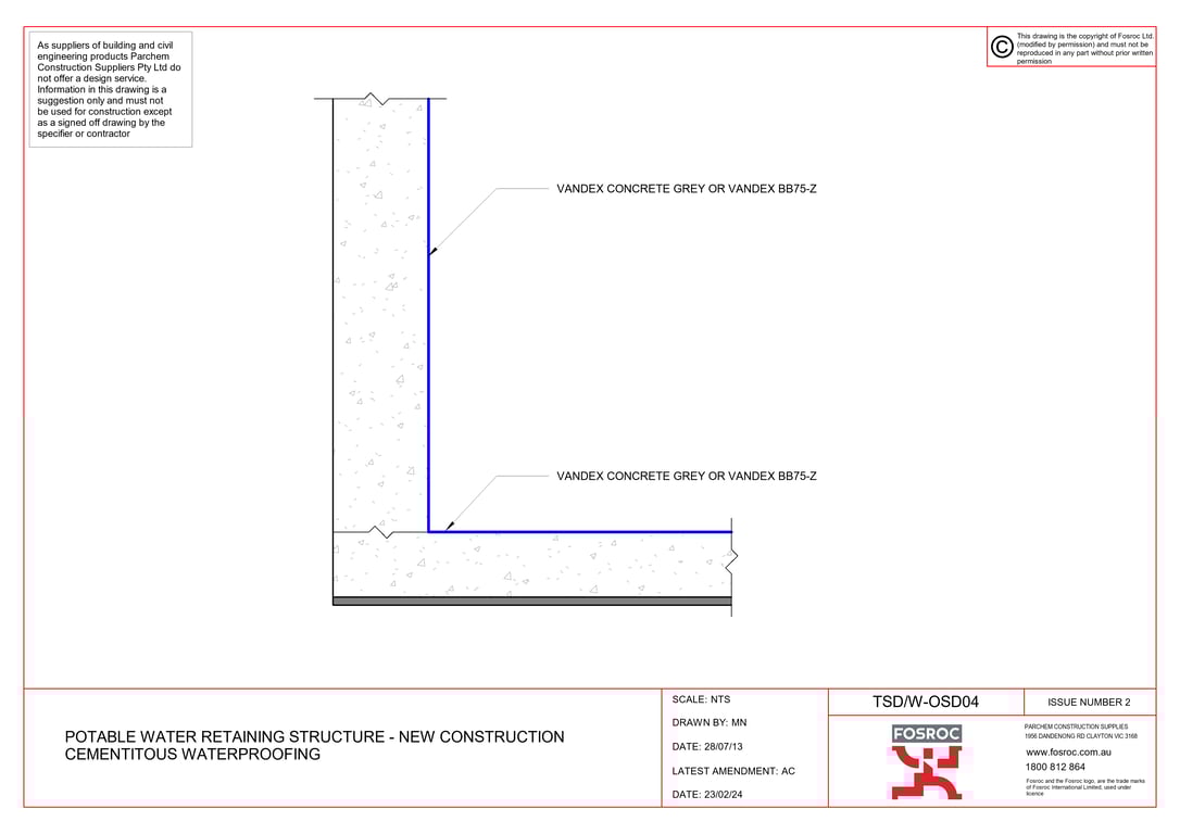 Navigate to TSD-W-OSD04 - POTABLE WATER RETAINING STRUCTURE - NEW CONSTRUCTION CEMENTITOUS WATERPROOFING