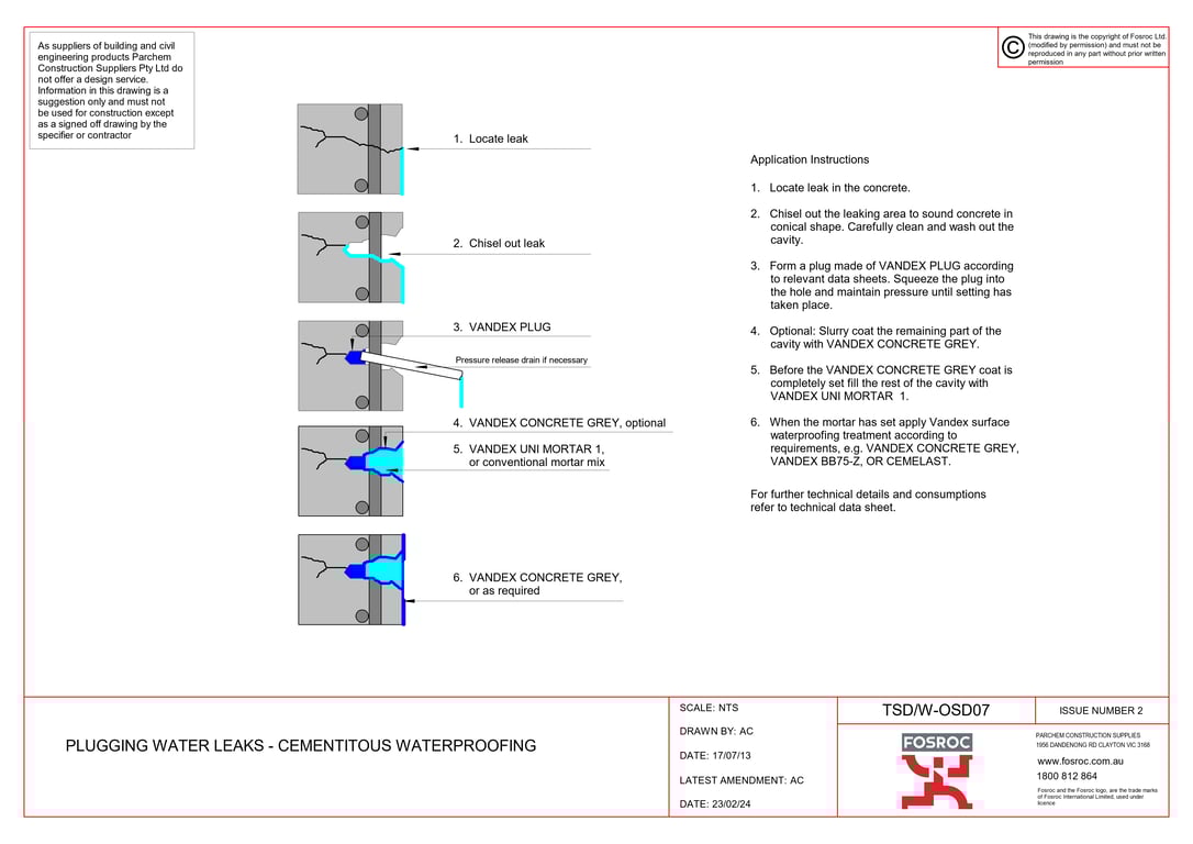 Navigate to TSD-W-OSD07 - PLUGGING WATER LEAKS - CEMENTITOUS WATERPROOFING