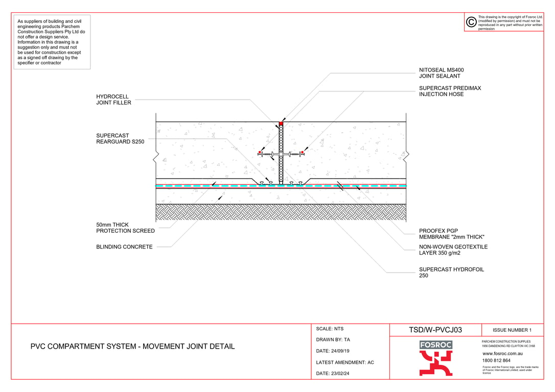  Image of TSD-W-PVCJ03 - PVC COMPARTMENT SYSTEM - MOVEMENT JOINT DETAIL