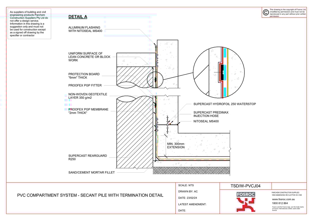 Navigate to TSD-W-PVCJ04 - PVC COMPARTMENT SYSTEM - SECANT PILE WITH TERMINATION DETAIL