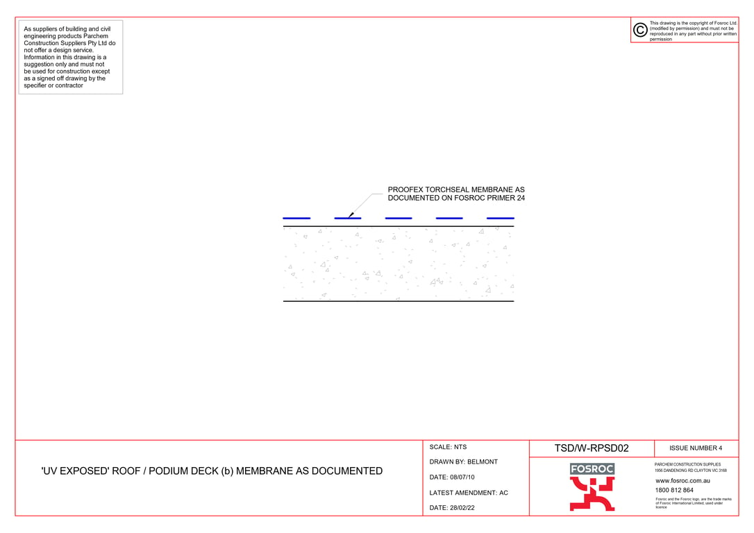  Image of TSD-W-RPSD02 - 'UV EXPOSED' ROOF - PODIUM DECK (b) MEMBRANE AS DOCUMENTED