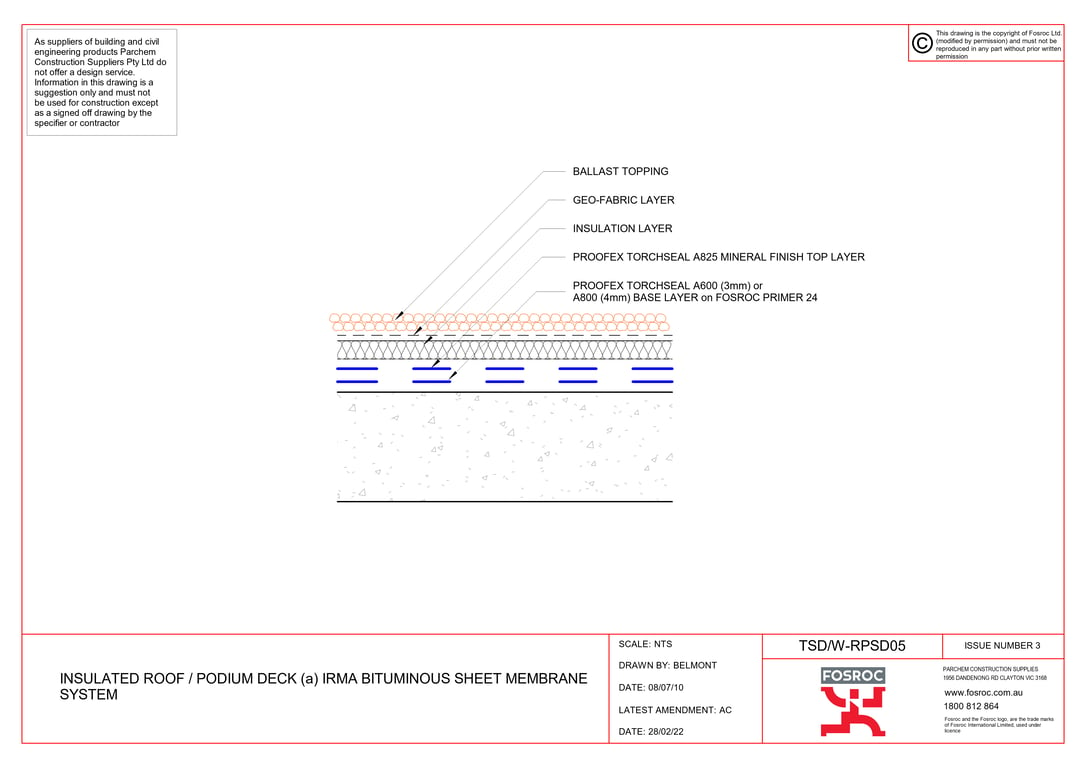  Image of TSD-W-RPSD05 - INSULATED ROOF - PODIUM DECK (a) IRMA BITUMINOUS SHEET MEMBRANE SYSTEM