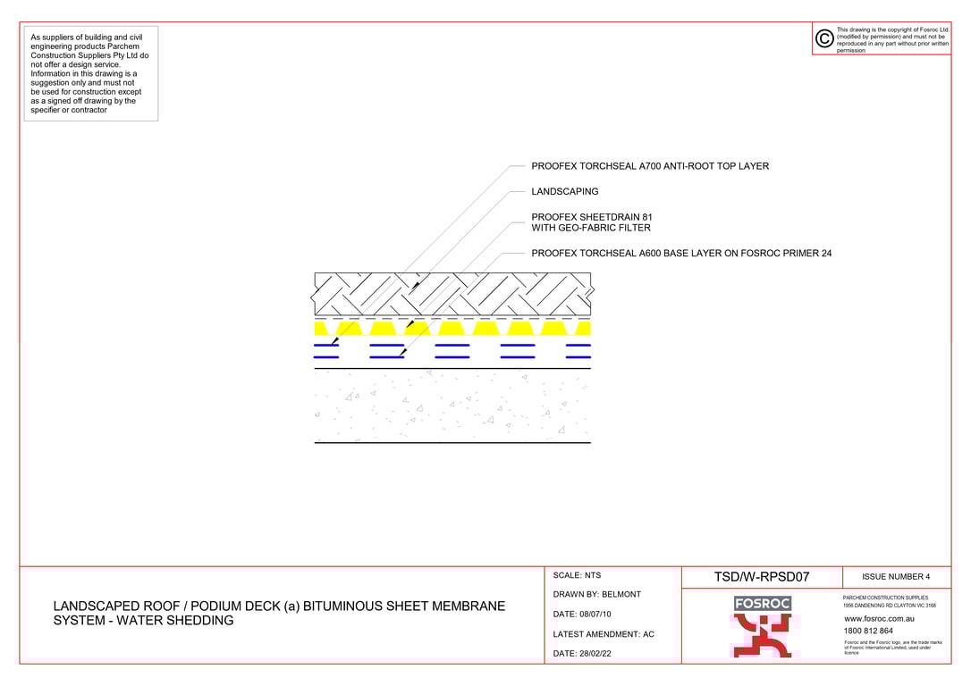 Navigate to TSD-W-RPSD07 - LANDSCAPED ROOF - PODIUM DECK (a) BITUMINOUS SHEET MEMBRANE SYSTEM - WATER SHEDDING