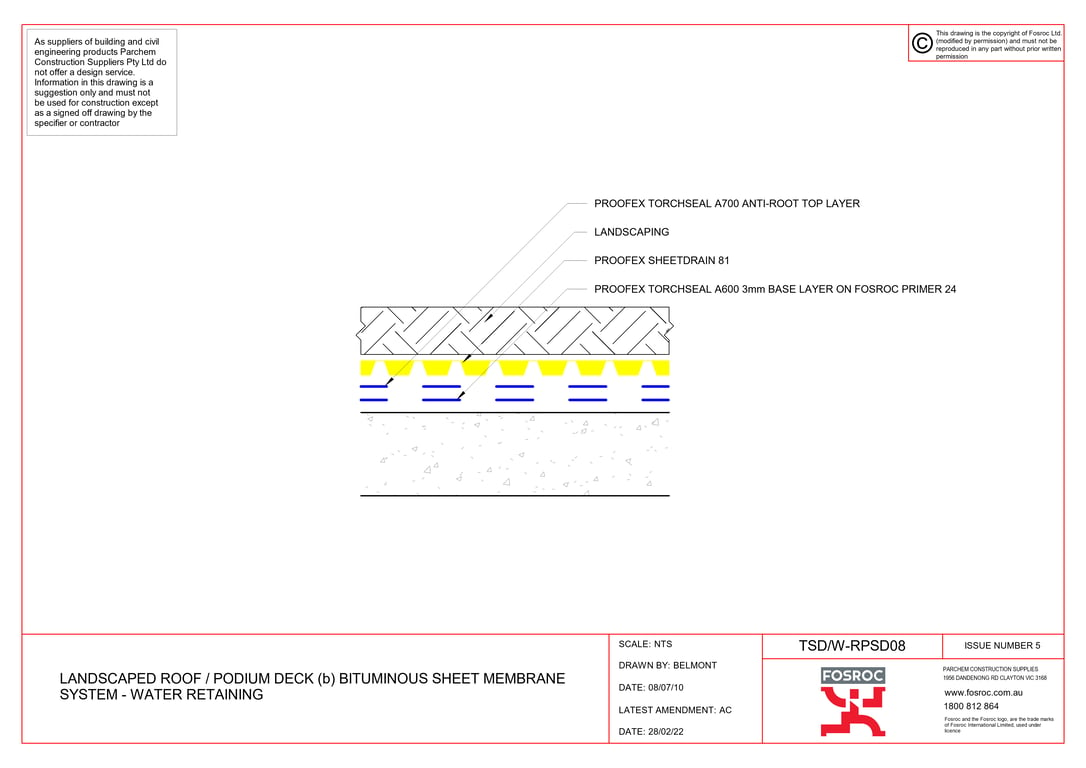  Image of TSD-W-RPSD08 - LANDSCAPED ROOF - PODIUM DECK (b) BITUMINOUS SHEET MEMBRANE SYSTEM - WATER RETAINING