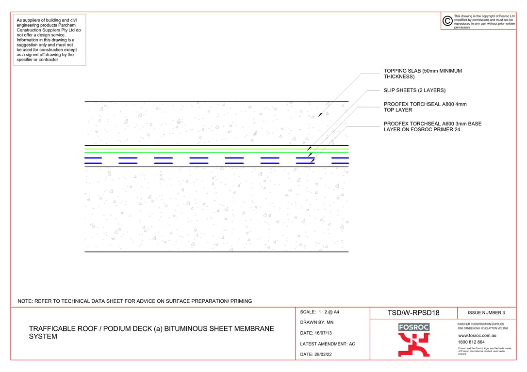 TSD-W-RPSD18 - TRAFFICABLE ROOF - PODIUM DECK (a) BITUMINOUS SHEET MEMBRANE SYSTEM