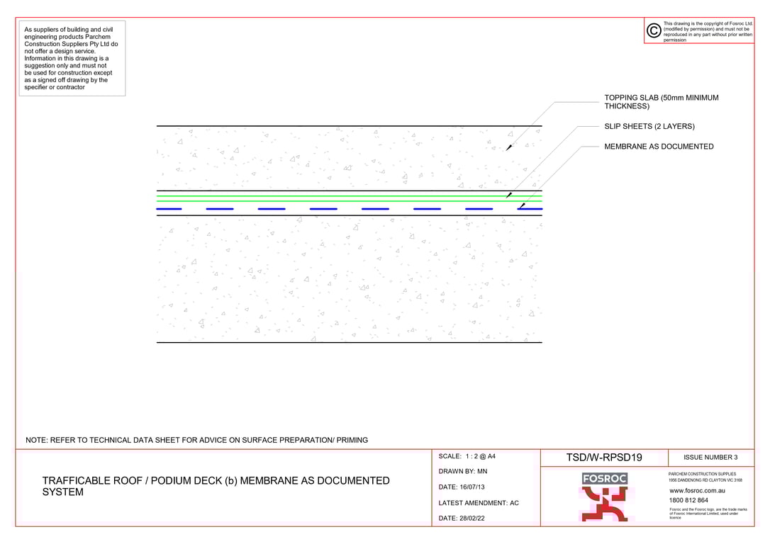 Navigate to TSD-W-RPSD19 - TRAFFICABLE ROOF - PODIUM DECK (b) MEMBRANE AS DOCUMENTED SYSTEM