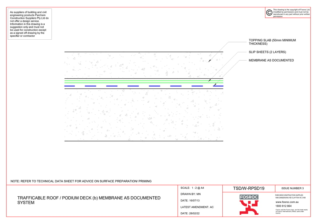  Image of TSD-W-RPSD19 - TRAFFICABLE ROOF - PODIUM DECK (b) MEMBRANE AS DOCUMENTED SYSTEM