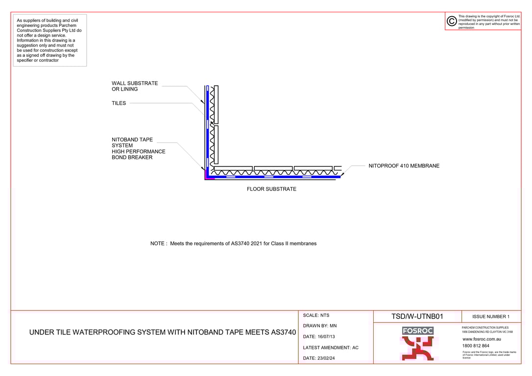 Navigate to TSD-W-UTNB01 - UNDER TILE WATERPROOFING SYSTEM WITH NITOBAND TAPE MEETS AS3740