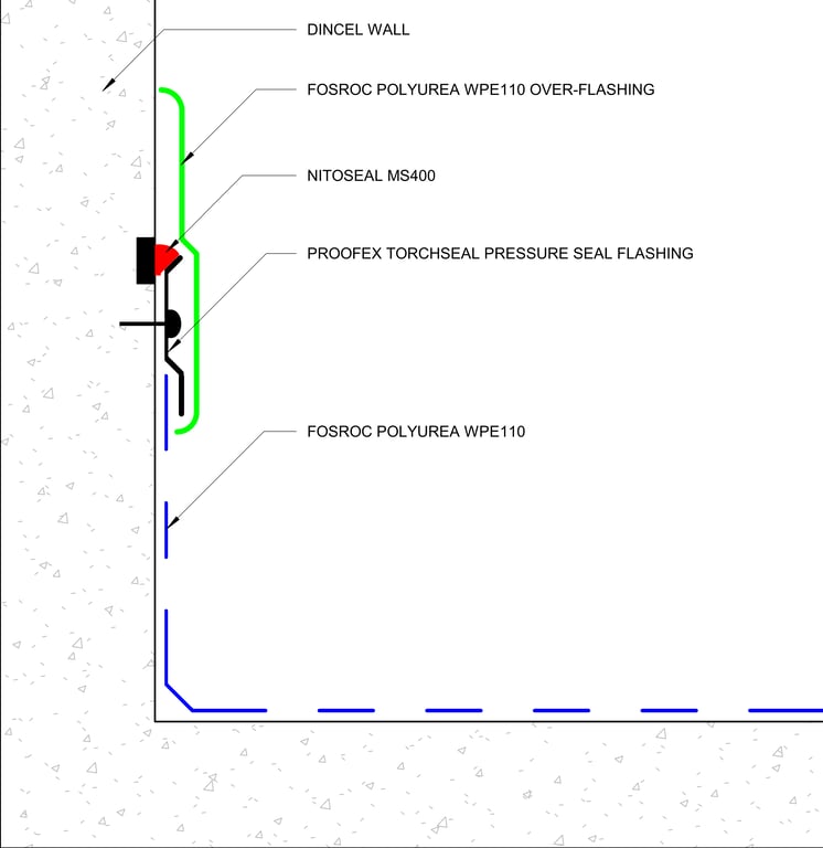 Navigate to VERTICAL UPWARD TERMINATION - DETAIL OF OVERFLASHING (PRESSURE SEAL - POLYUREA ON DINCEL WALL)