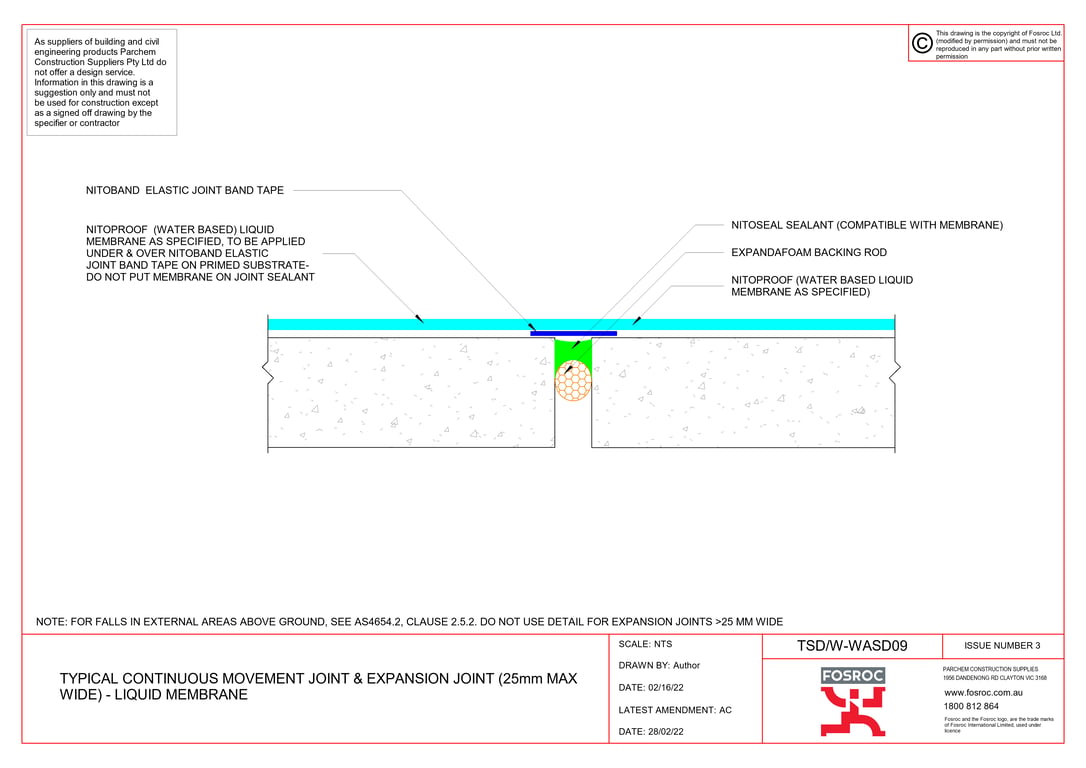 TSD-W-WASD09 - TYPICAL CONTINUOUS MOVEMENT JOINT AND EXPANSION JOINT ...