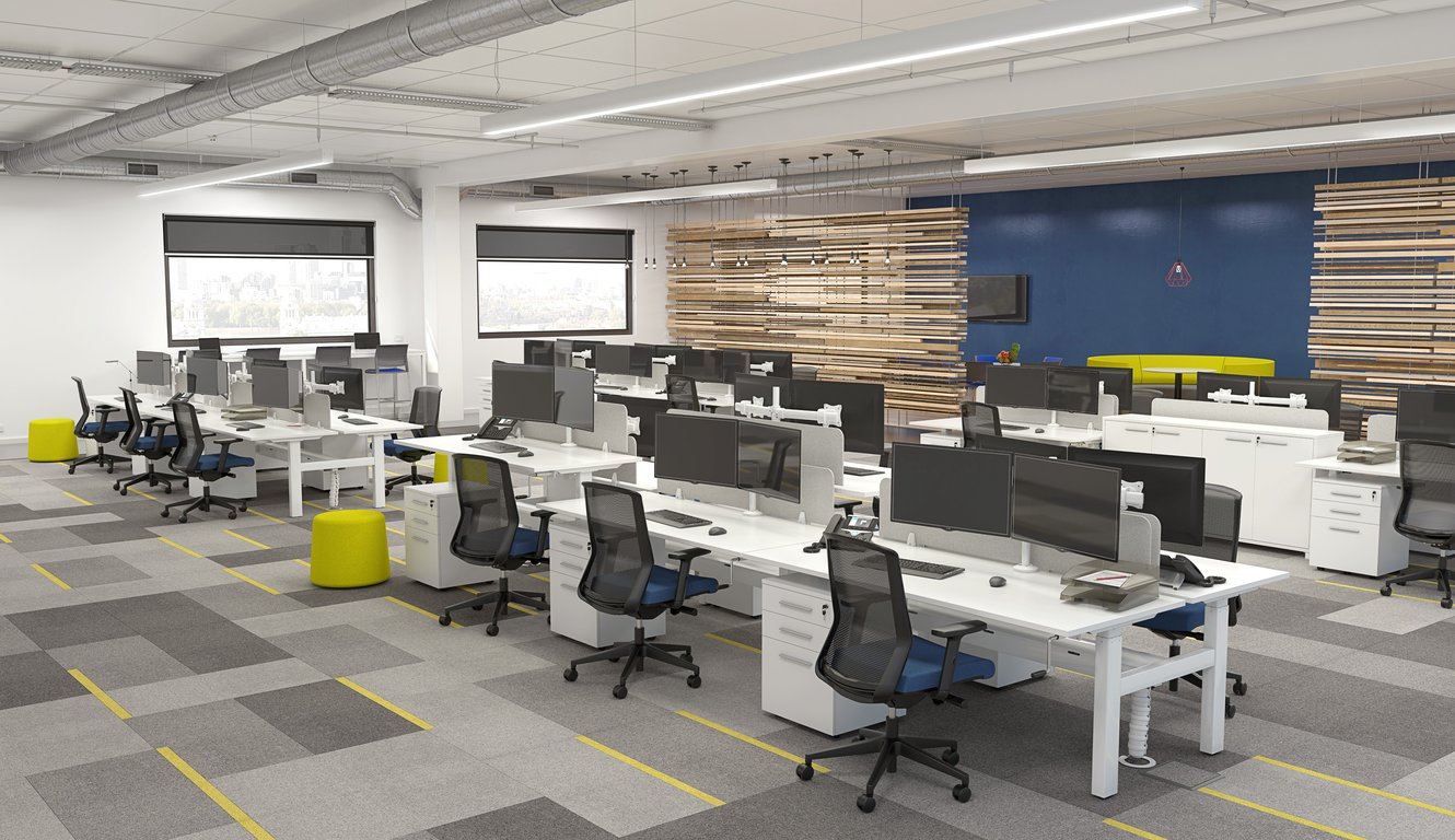 Agile Large Office Spaces - Fixed and Winder Image of Desk Adjustable IntraSpace 3Column Single