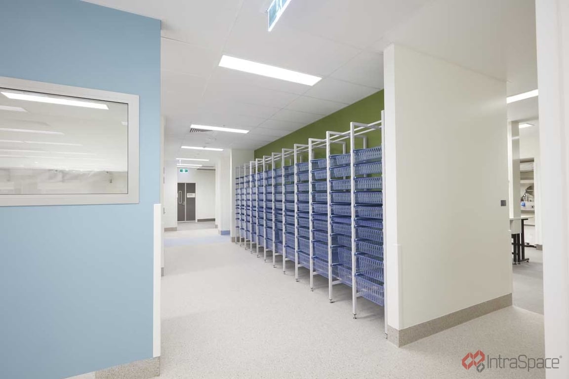 IntraSpace-Royal-Adelaide-Hospital-12 Image of Shelving ModularRack IntraSpace IntraMed Baskets 3Large 5Small 1Clear