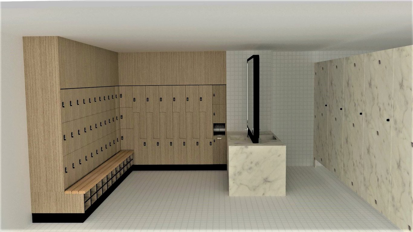 Rendrening Option 1C Image of Locker Laminate Intraspace SanitiserStation