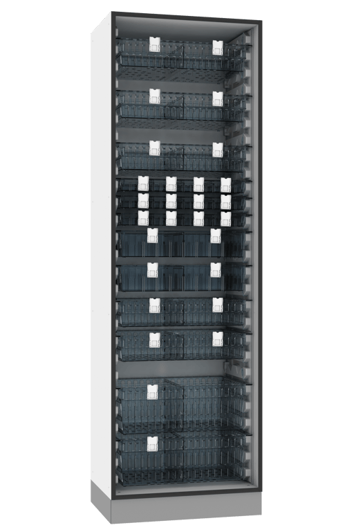 Tower Cab INTM-4-600-1 Image of Cabinet Freestanding IntraSpace IntraMed Baskets 2Large 5Small 4Clear