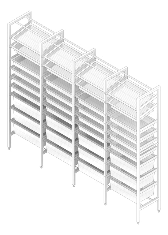 3D Documentation Image of ShelvingArray ModularRack IntraSpace IntraMed Baskets 3Large 5Small 1Clear EpoxyFrame