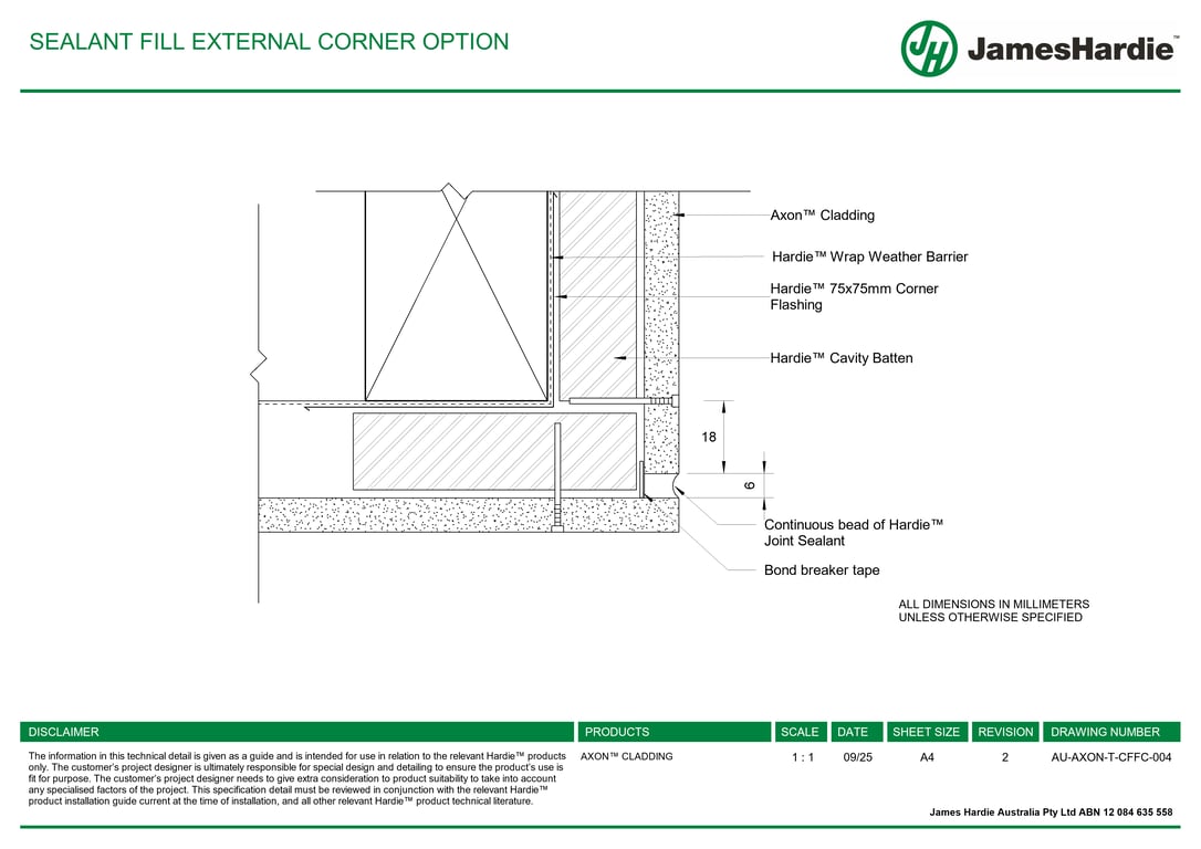 Image of AU-AXON-T-CFFC-004 - SEALANT FILL EXTERNAL CORNER OPTION