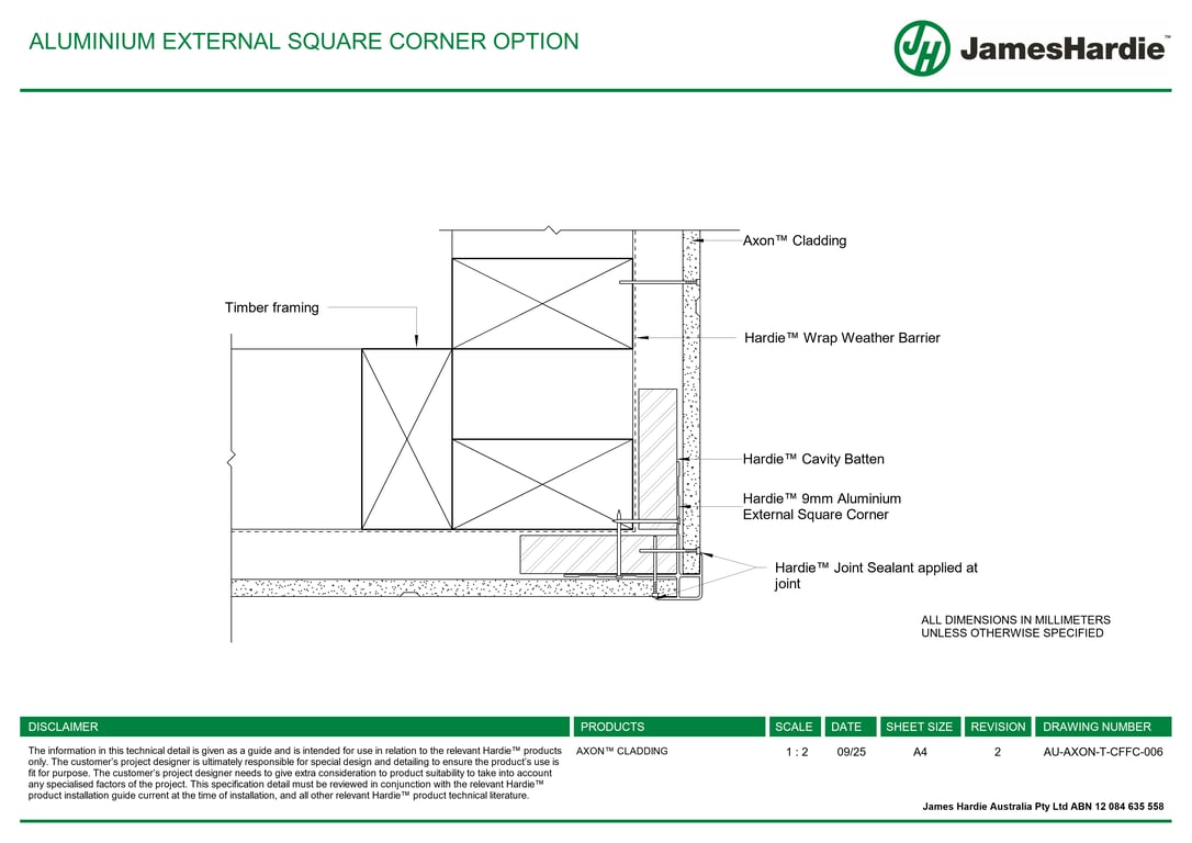 Image of AU-AXON-T-CFFC-006 - ALUMINIUM EXTERNAL SQUARE CORNER OPTION
