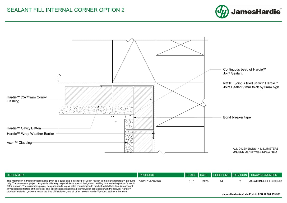 Image of AU-AXON-T-CFFC-009-03 - SEALANT FILL INTERNAL CORNER OPTION 2