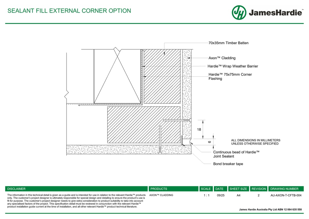 Image of AU-AXON-T-CFTB-004 - SEALANT FILL EXTERNAL CORNER OPTION
