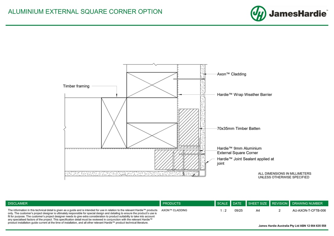 Image of AU-AXON-T-CFTB-006 - ALUMINIUM EXTERNAL SQUARE CORNER OPTION