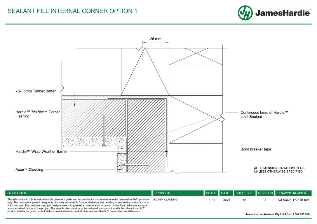 Image of AU-AXON-T-CFTB-008 - SEALANT FILL INTERNAL CORNER OPTION 1