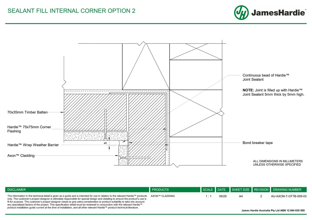 Image of AU-AXON-T-CFTB-009-03 - SEALANT FILL INTERNAL CORNER OPTION 2