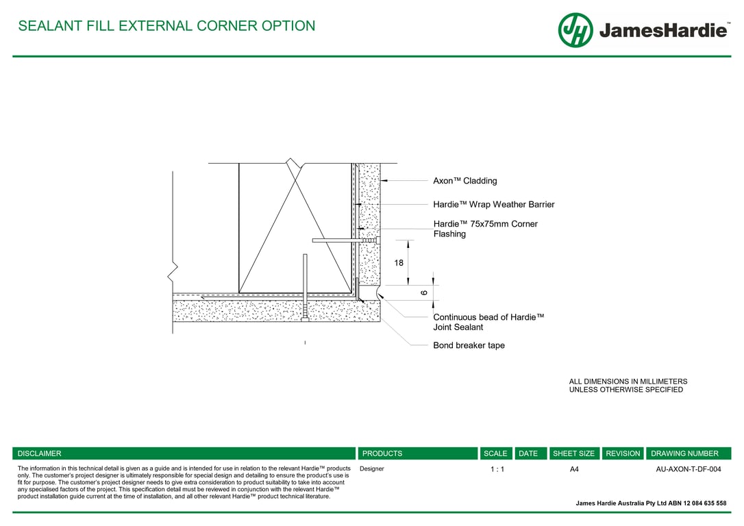 Image of AU-AXON-T-DF-004 - SEALANT FILL EXTERNAL CORNER OPTION
