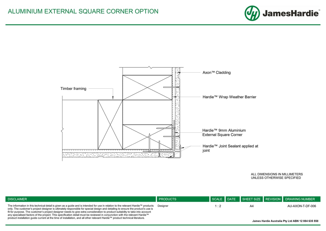 Image of AU-AXON-T-DF-006 - ALUMINIUM EXTERNAL SQUARE CORNER OPTION