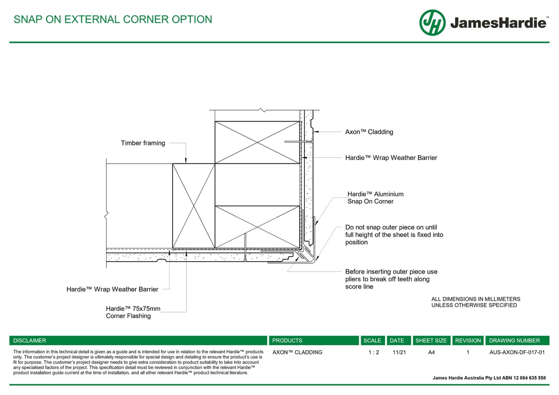 AUS-AXON-DF-017-01 - SNAP ON EXTERNAL CORNER OPTION