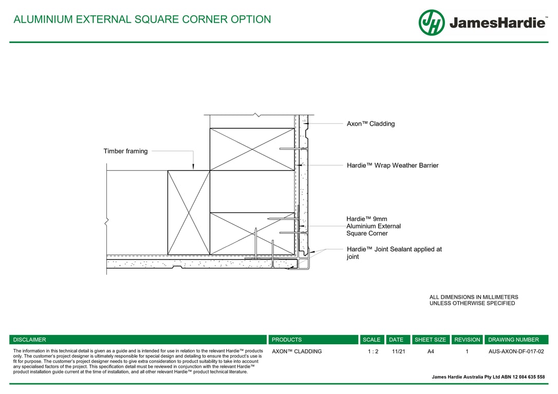 AUS-AXON-DF-017-02 - ALUMINIUM EXTERNAL SQUARE CORNER OPTION