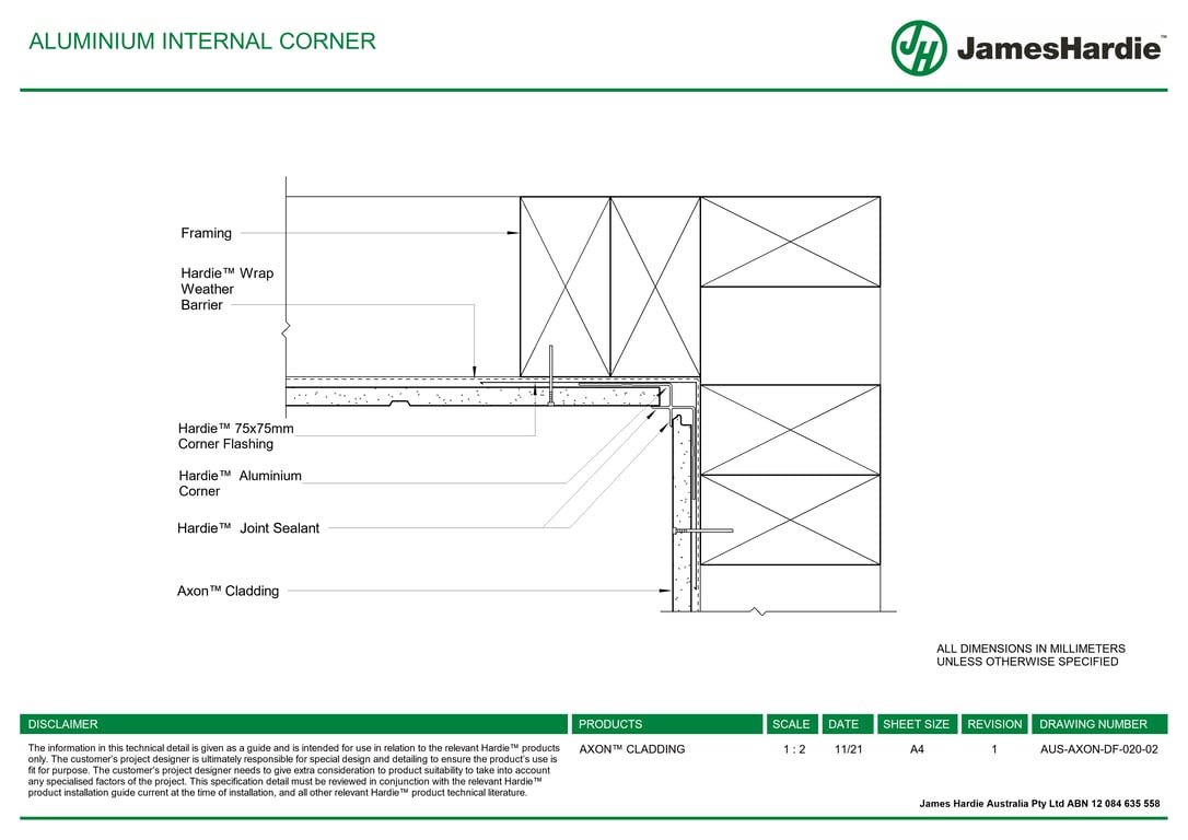 AUS-AXON-DF-020-02 - ALUMINIUM INTERNAL CORNER