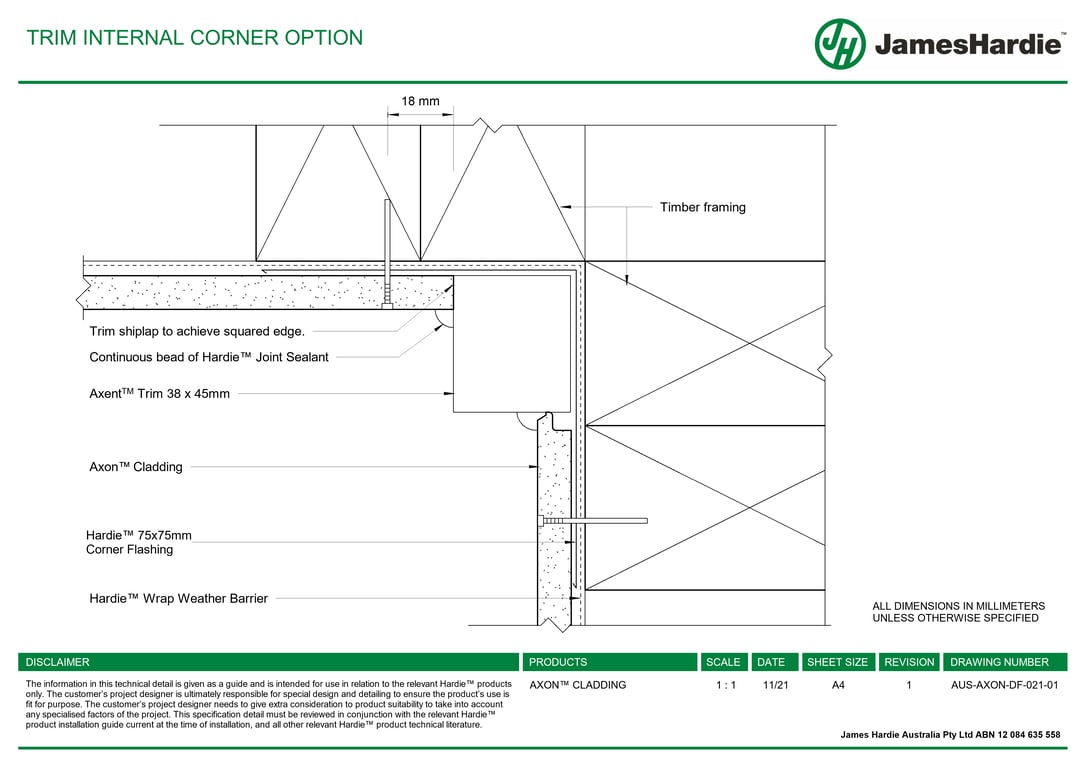 AUS-AXON-DF-021-01 - TRIM INTERNAL CORNER OPTION