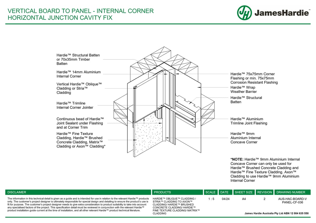 Navigate to AUS-HAC-BOARD-V PANEL-CF-036 - VERTICAL BOARD TO PANEL - INTERNAL CORNER HORIZONTAL JUNCTION CAVITY FIX