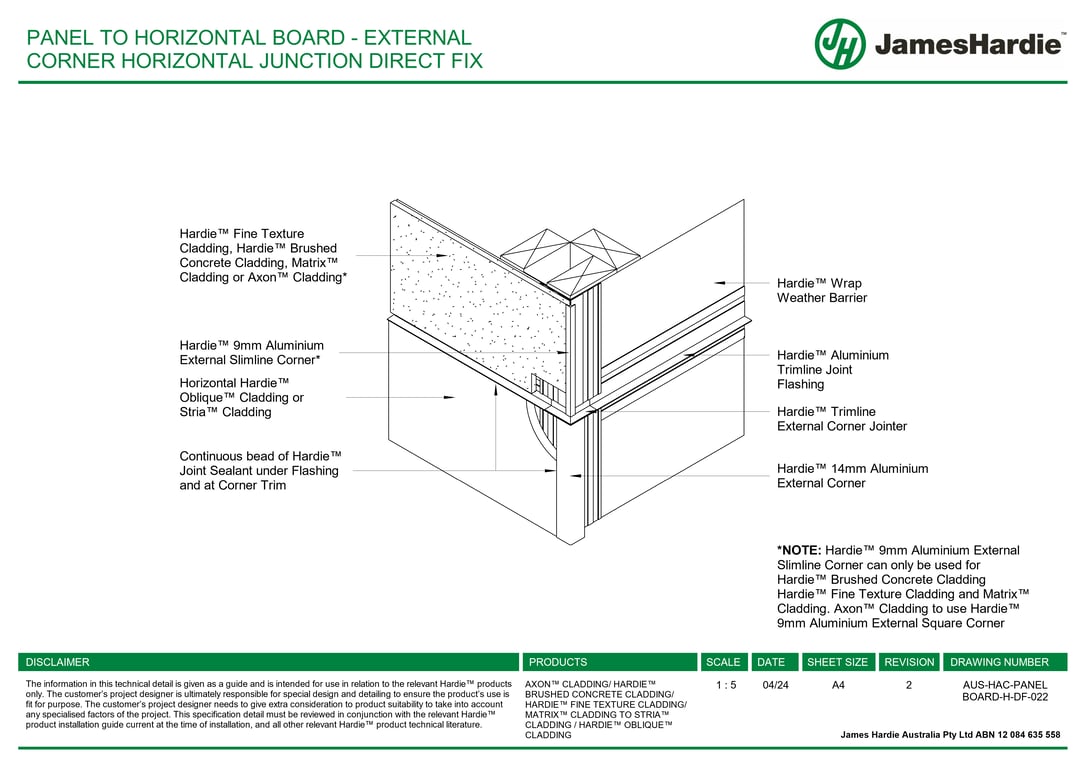 Navigate to AUS-HAC-PANEL BOARD-H-DF-022 - PANEL TO HORIZONTAL BOARD - EXTERNAL CORNER HORIZONTAL JUNCTION DIRECT FIX