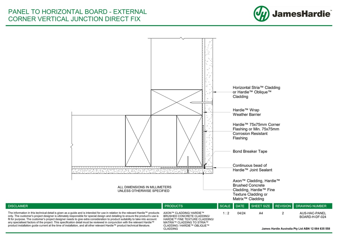 Navigate to AUS-HAC-PANEL BOARD-H-DF-024 - PANEL TO HORIZONTAL BOARD - EXTERNAL CORNER VERTICAL JUNCTION DIRECT FIX