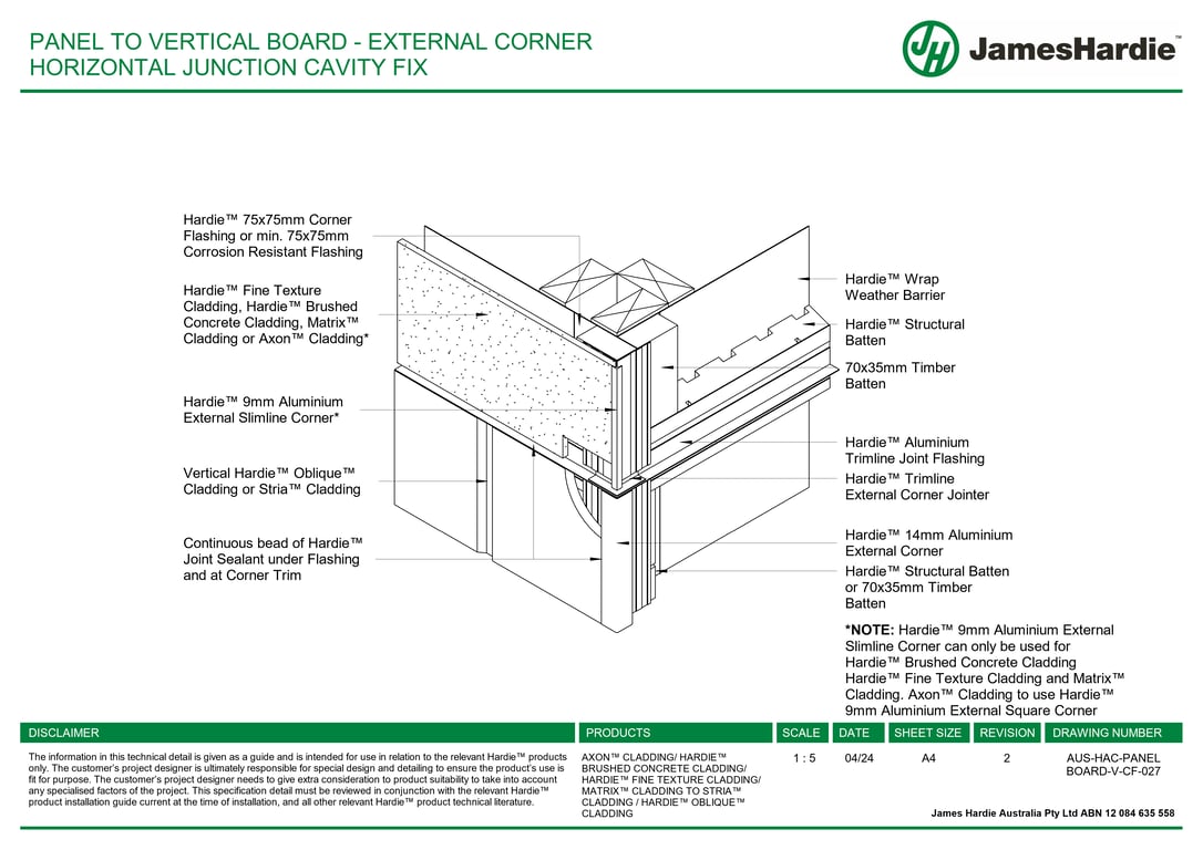 Navigate to AUS-HAC-PANEL BOARD-V-CF-027 - PANEL TO VERTICAL BOARD - EXTERNAL CORNER HORIZONTAL JUNCTION CAVITY FIX