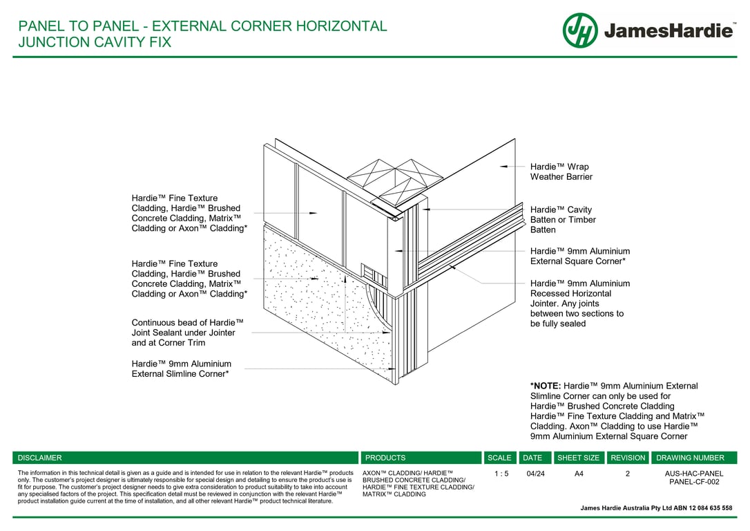 Navigate to AUS-HAC-PANEL PANEL-CF-002 - PANEL TO PANEL - EXTERNAL CORNER HORIZONTAL JUNCTION CAVITY FIX