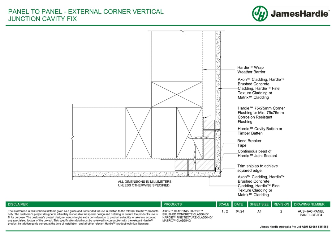 Navigate to AUS-HAC-PANEL PANEL-CF-004 - PANEL TO PANEL - EXTERNAL CORNER VERTICAL JUNCTION CAVITY FIX
